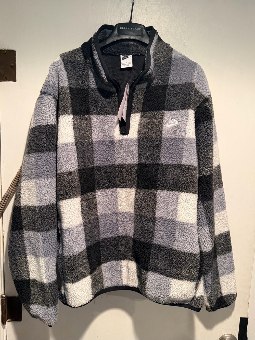 Nike Black and Gray Sherpa Fleece Pullover with Embroidered Logo